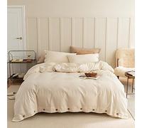 HUIMVNC Button Duvet Cover Set, Cotton Solid Color King Duvet Cover 4 Piece Simple Style Bedding Sets with Button Closure a Gift Idea for All Season (white khaki King) kxtmm