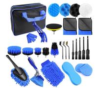 Huini 29Pcs Car Detailing Brush Set Soft Brushes Interior Wheel Valet Pro Cleaning Kit,Car Accessories Car Detailing Kit,Leather with Storage Bag,For Washing Dashboard Wheels