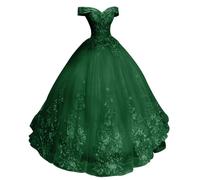 HUINI Ball Dresses Long Women's Off Shoulder Quinceanera Dresses Lace Wedding Dress Princess A-line Evening Dress, emerald green, 10