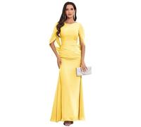 HUINI Mermaid Chiffon Women's Mother of the Bride Dresses for Wedding with Cape Sleeves Long Formal Mother of the Groom Dresses, yellow, 18