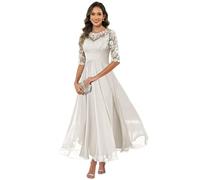 HUINI Women's Mother of the Bride Dress Chiffon Long Lace Formal Evening Dress Dresses Half Sleeve A-line Festive for Wedding, ivory, 18