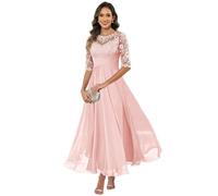 HUINI Women's Mother of the Bride Dress Chiffon Long Lace Formal Evening Dress Dresses Half Sleeve A-line Festive for Wedding, rosé, 22