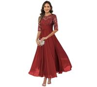HUINI Women's Mother of the Bride Dress Chiffon Long Lace Formal Evening Dress Dresses Half Sleeve A-line Festive for Wedding, bordeaux, 8