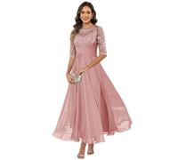 HUINI Women's Mother of the Bride Dress Chiffon Long Lace Formal Evening Dress Dresses Half Sleeve A-line Festive for Wedding, Dust pink, 18