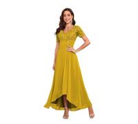 HUINI Women's Mother of the Bride Dresses for Wedding Chiffon Lace Applique Formal Evening Dress V-Neck Wedding Guest Dress, Mustard Yellow, 10