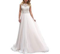 HUINI Women's Wedding Dresses Long Princess Wedding Dresses Civil Chiffon A-line Bridal Fashion Glitter Vintage Wedding Dresses, White, 8