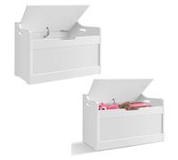 Huini Wooden Kids Toy Box Tabletop 0.98 * 2.29 FT, Storage Stool with Lid and Safety Hinges, MDF Sturdy and Safe, for Toys and Storage, White Contemporary Style, Height 1.52FT, White