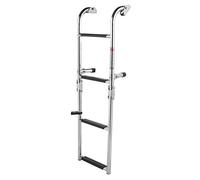 HUIOP 4 Step Folding Boat Ladder, 34.3 X 10 in, 19.7 in Folded | Marine-grade Stainless Steel, Non-slip Plastic Covers, Adjustable Feet, Pontoon Compatibility, Fishing Use