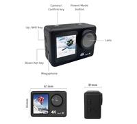 HUIOP 4K 60FPS Action Camera 24MP WiFi Sports Camera 170°Wide Angle Lens Dual Sn -Shake 30M/98ft Waterproof with Waterproof Housing Mounting Accessories Kit for Diving Surfing