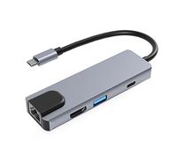 HUIOP 6-in-1 Type-C Hub Multifunctional Type-C Converter Aluminum Alloy Shell with 100M RJ45 HD USB3.0 PD Ports SD TF Card Slots,Hub