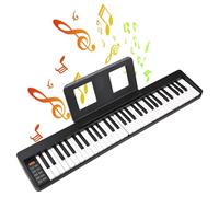 HUIOP 61-Key Foldable Electronic Piano Multifunctional Electronic Organ 61 Keys Sensitive Piano Keyboard with LCD Display Built-in Rechargeable Battery BT Connectivity Portable Musical Instrument Digi