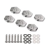 HUIOP 6Pcs Metal Carved Big Square Guitar Tuning Peg Tuners Button, Silver Machine Head Knob Replacement for Machine Head Button with Screws, Black and White Spacers, Easy Instal