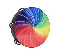 HUIOP 8 Inch Rainbow Wooden Tambourine Handbell Early Education Percussion Instrument with Double Row Jingles for Kids Boys Girls,Tambourine for Kids