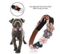 HUIOP Adjustable PU Leather Dog Bow Tie with Flower and for Pet Cat Dog Collar, Soft Material, Comfortable Wear, Fits Cats Small Medium, Daily Decor or Party Showing (1.3 * 42cm)