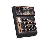 HUIOP Audio Mixer Portable 4 Channel DJ Mixer Console Mini Audio Mixing Board with USB BT 48V Power Supply Phantom EQ 3 Band Button Loopback Audio Console for Live Shows Party i