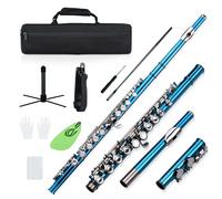 HUIOP Closed Hole C Flute 16 Keys Cupronickel Nickel-plated Wind Instrument with Carry Case Flute Stand Gloves Cleaning Cloth Mini Screwdriver Cleaning Rod,C Tone Flute
