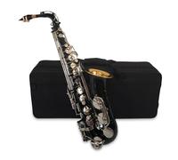 HUIOP Eb Alto Saxophone - Black Brass Body, White Shell Keys, Woodwind Instrument with Carry Case, Gloves, Cleaning Cloth, Brush, Neck
