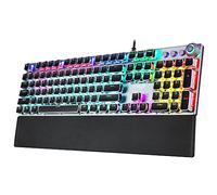 HUIOP F2088 104 Keys Wired Gaming Mechanical Punk Keyboard Mixed Light Effect Metal Panel with Wrist Pad Black(Blue Switches),Keyboard