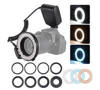 HUIOP HD-130 Macro LED Ring Flash Light LCD Display 3000-15000K GN15 Power Control with 3 Flash Diffusers 8 Adapter Rings for Cameras