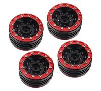 HUIOP High Performance 1.9in CNC Machining Alloy RC Wheel Rims Hub Stable Attractive Design for Track Axial SCX10 90046 AXI 03007 MST, Aluminum Red Black 4 Pack Suitable for RC Car Lovers
