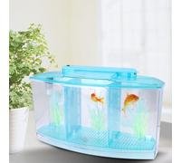 HUIOP HUIOP Breeding Isolation Box, LED Acrylic Fish Tank with Artificial Grass, Bubbles for Betta Guppies (Blue)