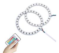 HUIOP Led Angel Eyes Car Light,DC12V 10W 2×80MM RGB Multi-colored LED Angel Eyes Halo Ring SMD5050 with Remote Control Brightness Adjustable Dimmable 16 Colors Changing Flash/Strobe/Fade/Smooth 4