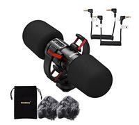 HUIOP MIC-08 Pro Mini Microphone On Camera Metal Microphone Dual Way Super Cardioid Intelligent Noise Reduction Real Time Headset 3.5mm Plug-and-Play with Stand