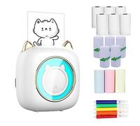 HUIOP Mini Pocket Printer Portable Thermal Printer Wireless BT Connection 203DPI for Picture Label DIY Handcraft List Memo Notes Journal Receipt Paper Instant Sticker with 6 Thermal Paper Roll & 5pcs,