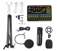 HUIOP Multifunctional Live SK500 Sound Card and BM800 Suspension Microphone Kit Broadcasting Recording Condenser Microphone Set Intelligent Voice Changer Device Audio Mixer for Computers and Mobilepho