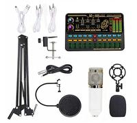 HUIOP Multifunctional Live SK500 Sound Card and BM800 Suspension Microphone Kit Broadcasting Recording Condenser Microphone Set Intelligent Voice Changer Device Audio Mixer for Computers and Mobilepho