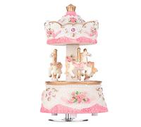 HUIOP Musical Box, Laxury Windup 3-horse Carousel Music Box Artware/Gift Melody Castle in the Sky Pink/Purple/Blue/Gold Shade for Option