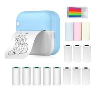 HUIOP Photo Printer,Mini Thermal Printer Multifunction Portable Sticker Maker Instant Photo Inkless Printing Support BT Connection for Smartphone with 9 Paper Rolls 57mm + 5 Self-Adhesive Paper Rolls