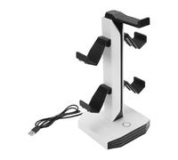 HUIOP RGB Headset Stand Controller Holder Space Saving Elegance Desk Organizer, RGB Lighting Effects USB Ports Game Controller Holder 11.73x5.59x5.55in