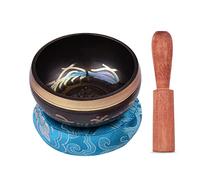 HUIOP Tibetan Singing Bowl Set with Handmade Metal Sound Bowl 8.5cm Soft Cushion (Random Color Delivery) and Wooden Strike for Meditation Sound Healing