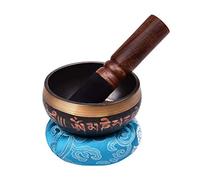 HUIOP Tibetan Singing Bowl Set with Handmade Metal Sound Bowl 9.5cm Soft Cushion (Random Color Delivery) and Wooden Striker for Meditation, Sound, Healing