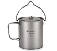 HUIOP titanium pot, Ultralight 750ml Titanium Pot Portable Titanium Water Mug Cup with Lid and Foldable Handle Outdoor Camping Cooking Picnic