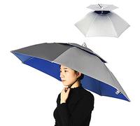 HUIOP Umbrella Hat, Double Layer Umbrella Hat Women Men Folding Sun Rain Cap with Adjustable Head Band for Fishing Camping Hiking,Double Layer Umbrella Hat