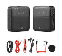 HUIOP Wireless Lavalier Microphone 2.4G Mini Wireless Microphone System with 1 Transmitter + 1 Receiver Omnidirectional Condenser Clip Microphone 30-60m Transmission Range with Audio Cables