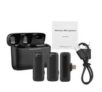 HUIOP Wireless Microphone One-Trigger-Two Portable Wireless Microphone System with 1 Receiver and 2 Clip-on Microphones Transmission Range 20 m Built-in Battery with Charging Case for