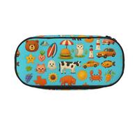 HUIopq American Icons and Symbols Print Large Capacity Pencil Bag Versatile Pen Case School Office Makeup Travel Accessory