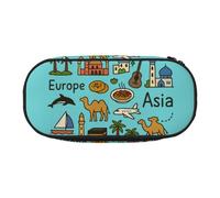 HUIopq Asia Europe Africa Print Large Capacity Pencil Bag Versatile Pen Case School Office Makeup Travel Accessory