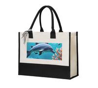 HUIopq Beautiful Underwater World Dolphins Coral Print Tote Bag Eco-Friendly Large Capacity For Beach Travel Office Canvas Present Bags