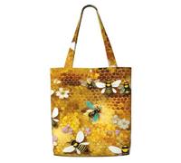 HUIopq Bee Flying Print Reusable Canvas Shoulder Bag Large Tote Shopping Lightweight Travel Beach Picnic