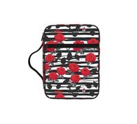 HUIopq Black White Stripes Red Rose Flowers Print Adults Bible Storage Bag Waterproof Cover for Church Worship Travel Daily Carry