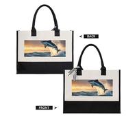 HUIopq Blue Shark Print Tote Bag Eco-Friendly Large Capacity For Beach Travel Office Canvas Present Bags