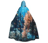 HUIopq Coral Reef Print Carnival Cosplay Halloween Hooded Cloak | Adult 190cm Witch Wizard Capes Christmas Gatherings Party Accessory Costume