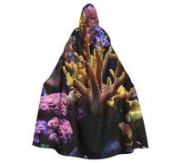 HUIopq Coral Reef Print Hooded Cloak Carnival Halloween Cosplay | 185cm Adult Versatile Costume Comfort Christmas Wizard Party Cape Accessory