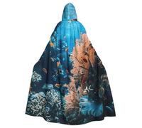 HUIopq Coral Reef Print Hooded Cloak Carnival Halloween Cosplay | 185cm Adult Versatile Costume Comfort Christmas Wizard Party Cape Accessory