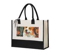 HUIopq Corgi Floral Flowers Spring Garden Print Tote Bag Eco-Friendly Large Capacity For Beach Travel Office Canvas Present Bags