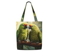 HUIopq Couple Parrots Olive Print Reusable Canvas Shoulder Bag Large Tote Shopping Lightweight Travel Beach Picnic